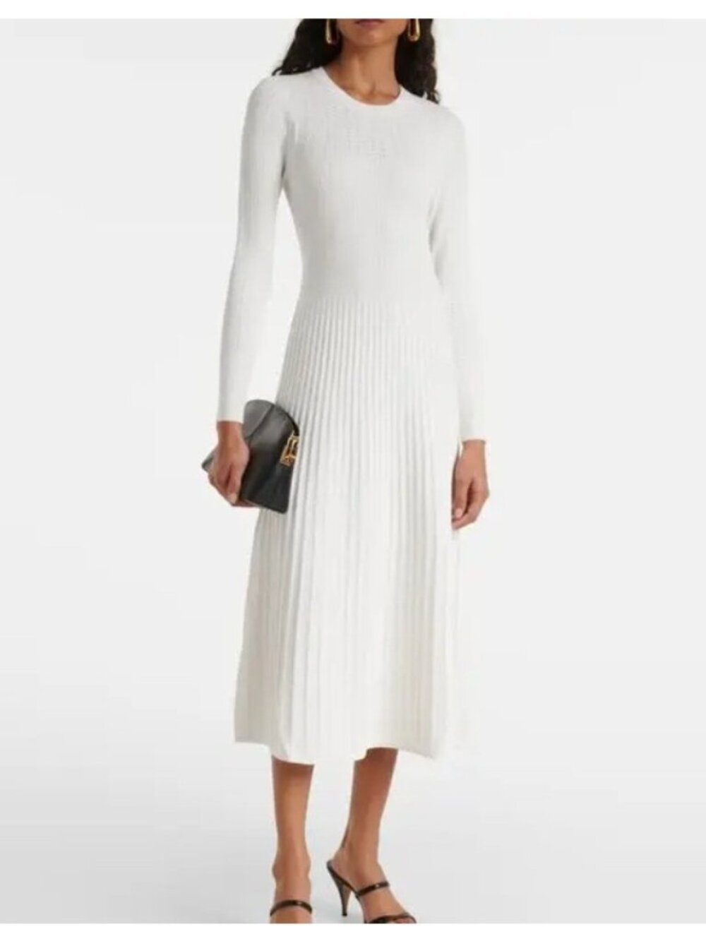 Veronica Beard Nami Ribbed Knit Sweater Dress Ivory LARGE Midi Length Stretch